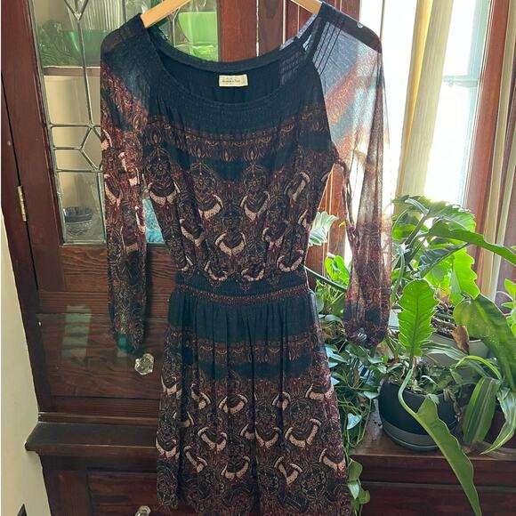 Boho Ruffle V-Neck Mini Dress Floral Pink Rust – Abercrombie XS - Picture 9 of 17